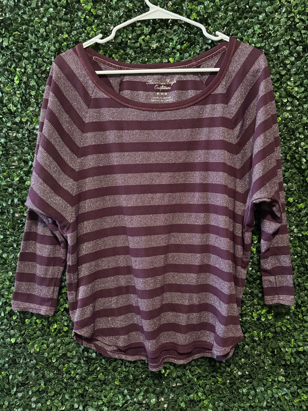 AMERICAN EAGLE 3/4 Sleeve Dolman Metallic Stripe Top